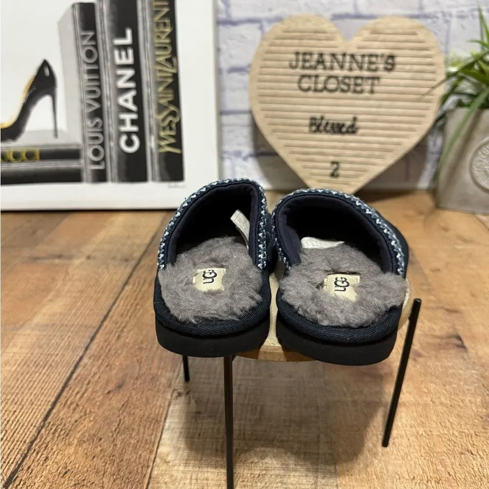Ugg Tasman II Youth Navy Blue Suede Mule Moccasin Shearling Footbed 10